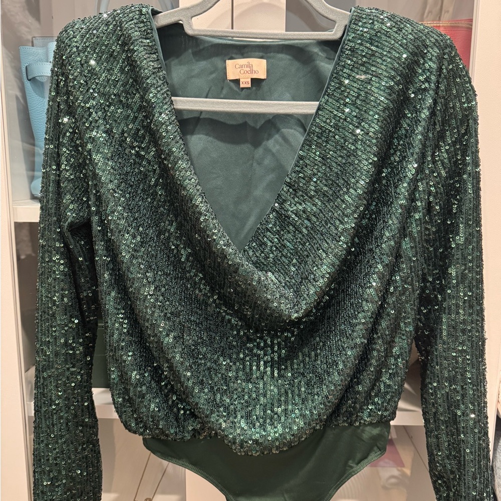 Camila Coelho Emerald Sequin Bodysuit